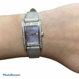 Anne Klein II Mother of Pearl Crystal Bezel Watch